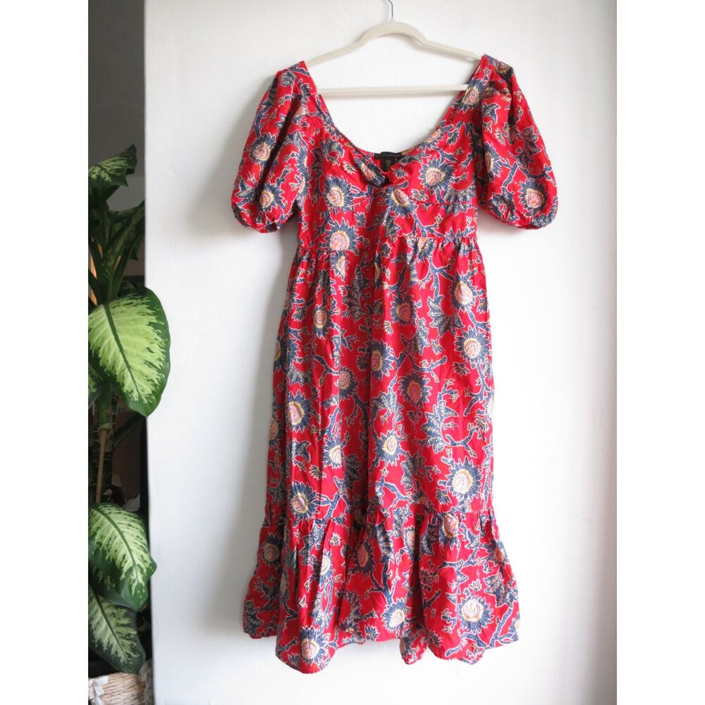 House Of Harlow 1960 Revolve Puff Sleeves Floral Midi Dress Red Medium EUC